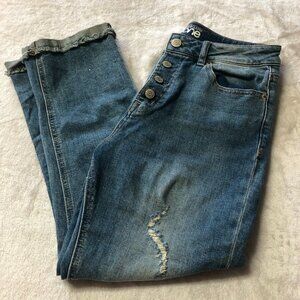 WAREHOUSE One High Waisted Button Fly Distressed Raw Hem Ankle Jeans Size 6